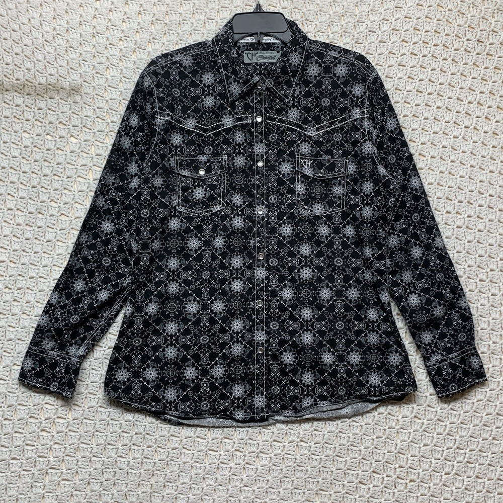 Women's Black Patterned Button Down Shirt - image 3